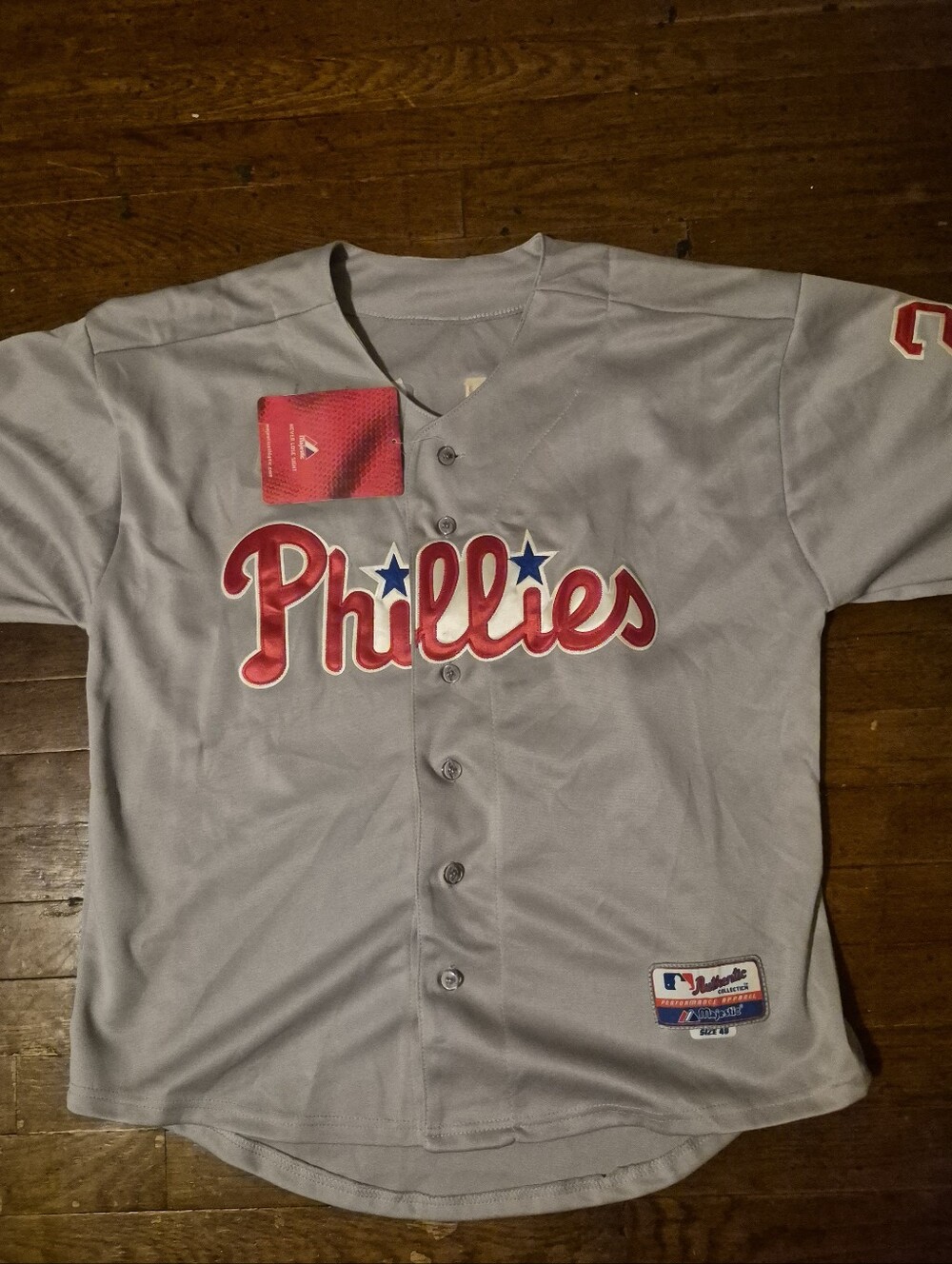 Philadelphia Phillies Chase Utley Mens Sz 48 Gray Red Majestic Jersey BNWT